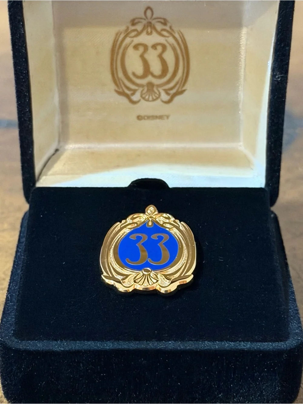 NEW DISNEYLAND CLUB 33 OFFICIAL GOLD & BLUE LOGO PIN LAPEL PIN IN BRANDED CASE